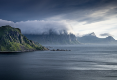 nature, landscape, island, sea, cliff, clouds, coast wallpaper