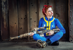 women, redhead, cosplay, Fallout, Fallout 4, video games, rifles, sniper rifles, women with guns wallpaper