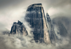mountains, clouds, mist, fog, cliff, greenland, nature, landscape wallpaper