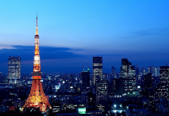 japan, tokyo tower, city lights, skyscrapers wallpaper