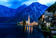 hallstatt, austria, landscape, city, nature, lake, mountains wallpaper