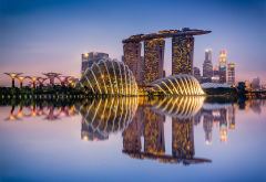 marina bay sands, hotel, singapore, city, reflections, gardens by the bay wallpaper