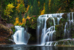 lower lewis river falls, lewis river, washington, waterfall, forest, autumn, fall, nature wallpaper