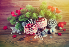 balls, christmas, decorations, pine branch, balls wallpaper