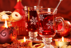 new year, candles, christmas, table, glass, tea wallpaper