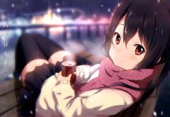 nakano azusa, anime, coffee, winter, scarf, k-on! wallpaper