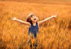 summer, field, wheat, girl, childhood, girl wallpaper