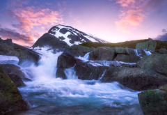 jotunheimen, mountains, nature, norway, waterfall, river wallpaper