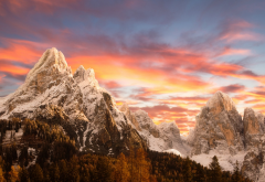 dolomites, italy, mountains, nature, landscape, sunset, snowy peak wallpaper