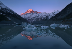 new zealand, south island, mountains, reflection, ice, snowy peaks wallpaper