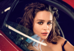 emilia clarke, actress, brunette, women, in car, the sexiest woman alive for esquire 2015 wallpaper