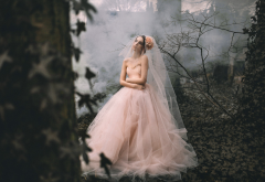 bride, wedding dress, women, model, outdoors, forest, horror wallpaper