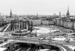 stockholm, sweden, photography, urban, building, monochrome, cityscape, church, winter, ice, bridge wallpaper