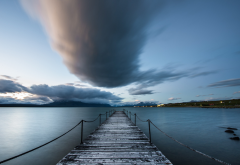 chile, puerto natales, water, pier, clouds, nature wallpaper