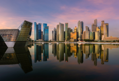 louis vuitton singapore marina bay, singapore, skyscrapers, reflections, water, city wallpaper