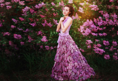 lilac, lilac dress, women, model, flowers, dress wallpaper