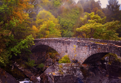 scotland, nature, landscape, stone bridge, river, forest wallpaper