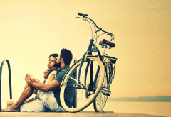 couple, women, men, hugg, love, emotions, bicycle wallpaper