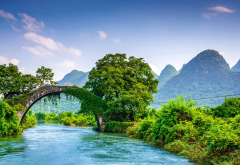 yulong bridge, bridge, nature, landscape, mountains, yangshuo, guilin, guangxi, china wallpaper