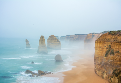 the twelve apostles, victoria, australia, cliff, fog, mist, nature, ocean, beach wallpaper