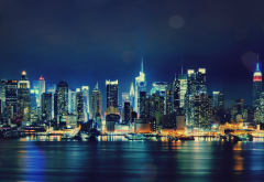 city, new york, night, usa, skyscrapers, city lights wallpaper