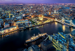 london city, panorama, england, united kingdom, tiver, thames, ship, night, city lights wallpaper