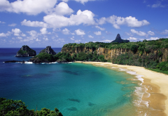 baia do sancho beach, fernando de noronha island chain, brazil beach, cliff, ocean, sea, nature wallpaper