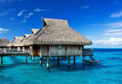 ocean, water villa, nature, resort, bungalow, sea, tropical, bora bora wallpaper