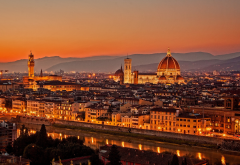 florence, italy, city, florence cathedral, sunset, river, arno, cattedrale di santa maria del fiore wallpaper