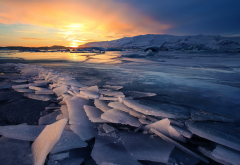 ice, glacier, landscape, nature, iceland, sunrise wallpaper
