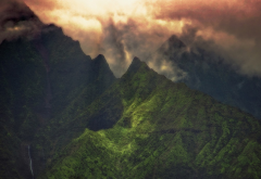 Kauai, Hawaii, landscape, nature, clouds, sunrise, mountain, creeks, green wallpaper