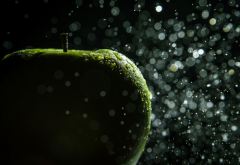 apple, macro, water drops, fruit, food wallpaper