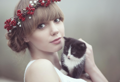 kitten, wreath, baby animals, cat, animals, women wallpaper