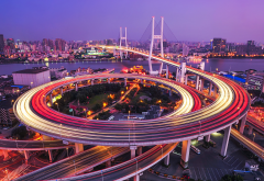 nanpu bridge, shanghai, china, motion blur, road, cityscape, city, night, bridge wallpaper