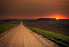 road, sunset, field, nature, road wallpaper