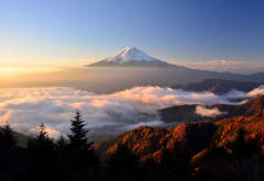 mount fuji, clouds, sky, nature, landscape, sunlight, japan wallpaper