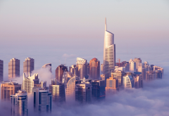 dubai, united arab emirates, skyscrapers, clouds, mist, city wallpaper