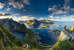 norway, mountains, town, fjords, nature, sea, lofoten islands wallpaper