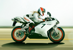 ducati 848 evo, blonde, ducati, racing, track, helmet, motorcycle, motorbike wallpaper