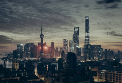 shanghai, china, cityscape, city, night, skyscrapers wallpaper