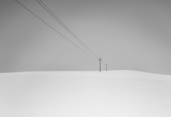 snow, winter, minimalism, simple, transmission lines wallpaper