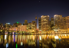 darling harbour, city, harbor, sydney, australia, lights wallpaper