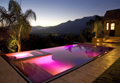 california luxury homes, night, pool, mountains, nature wallpaper