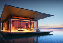 floating house, lake, lagoon, houseboat wallpaper