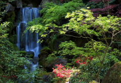 usa, garden, waterfall, portland, oregon, nature wallpaper