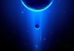 space, stars, 3D renders, planet, moon, blue wallpaper