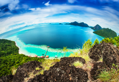 malaysia, bohey dulang island, tropics, sea, coast, rocks, beach, nature wallpaper