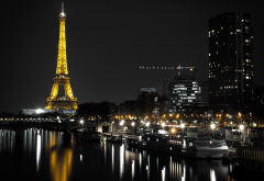 france, eiffel tower, river, pier, paris, tower, night, lights, city, buildings wallpaper
