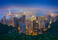 hong kong, city, evening, bay, skyscrapers, victoria peak wallpaper