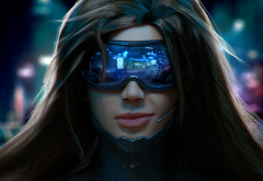 cyberpunk, girl, brunette, glasses wallpaper